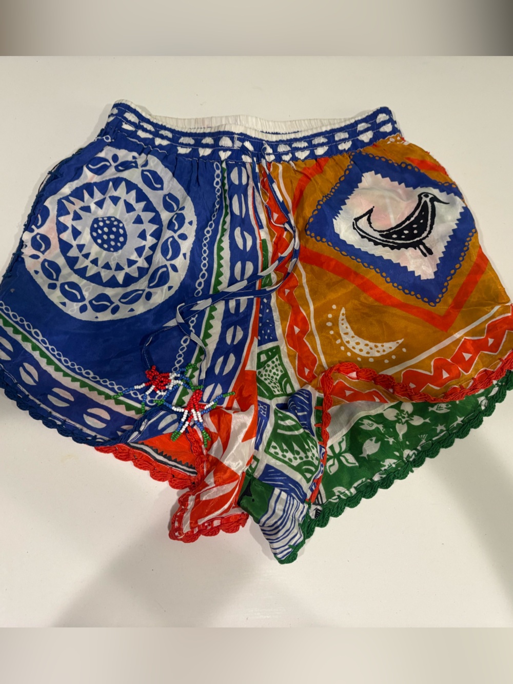 FARM Rio Multicolor Bandana-Print High Waist Shorts in Blue, Orange, Green